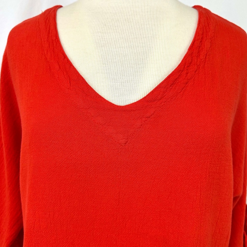 COTTONWAYS Red 100% Cotton Gauze V Neck Tunic Womens 2 L/XL Lagenlook Boxy Beach - Picture 2 of 7